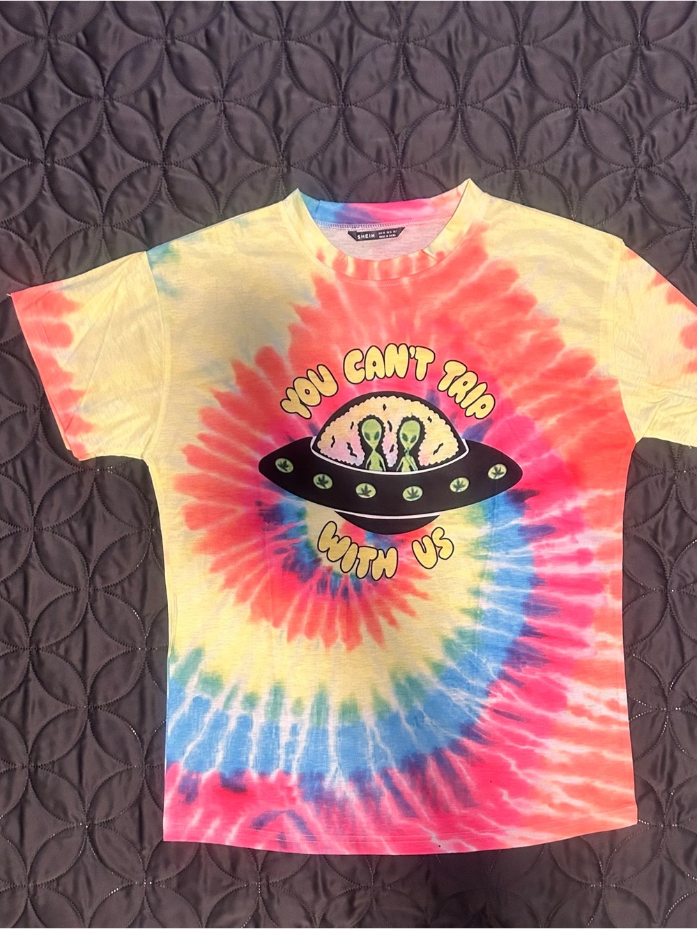 SHEIN Yellow, Pink & Blue Tie-Dye Alien Graphic Tee